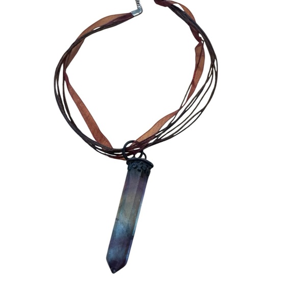 Jewelry - Oxidized sterling silver rainbow fluoride necklace on ribbon choker